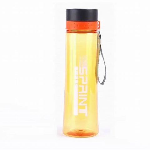 Orange transparent water bottle with black lid and wrist strap. Not a Stealthy Hidden Spy Camera Water Bottle HD 1080P Portable WiFi Cam.