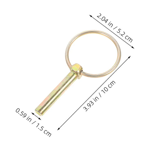 Heavy Duty Galvanized Lynch Pin with ring dimensions for trailers and farm equipment, zinc-plated for rugged outdoors