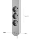 Slick Black Smart Power Strip With WiFi App Control, Heavy Duty Surge Protector, Built In USB Charging Ports, EU sockets and USB ports displayed.
