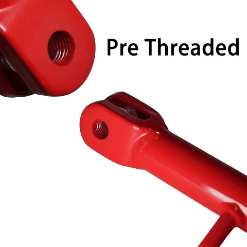 Close-up of red pre-threaded Spring Loaded Kickstand For Coleman CT100U CC100X Baja DB30 Doodle Bug Mini Bikes with 138mm length.
