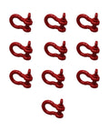 Ten red Three Quarter Inch Forged Screw Pin Shackle D Ring for rope cable and chain rigging with three and a quarter ton limit