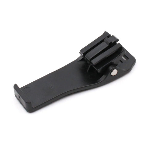 Black MB-127 Belt Clip Replacement for ICOM Handheld Radios and BP Battery Packs, side view for drop protection and secure mounting.