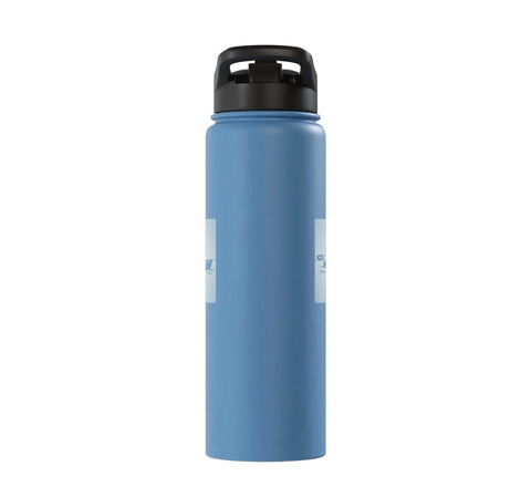 Stainless Steel Insulated Water Bottle For Kayaking And Rafting Durable Hydration Bottle in light blue with black lid.