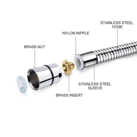 Extra Long 90 Inch Shower Hose With Brushed Chrome Finish, Lightweight Flexible Stainless Steel Handheld Hose With Brass Inner Core parts