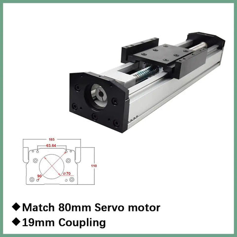 Beefy Ball Screw Actuator Workbench With Fully Enclosed Linear Rail Guide for CNC Slide Table shown with 80mm Servo Motor and 19mm Coupling