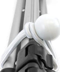 Close-up of 6 Inch Heavy Duty 5mm Ball Bungee Canopy Cords Set 100 Pieces White Durable Elastic Ties securing frame