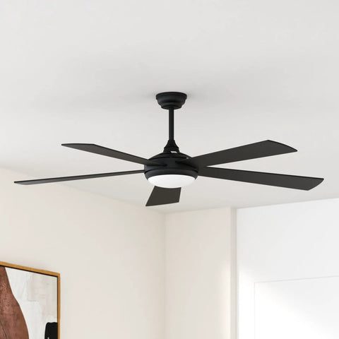 52 Inch Wood Ceiling Fan With Light And Remote Cool Five Blade Design Six Speed Levels LED Dimmable Reversible Motor in Black
