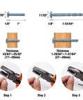 Instructional diagram showing different bolt lengths and adjustment steps for installing T Bar Cabinet Pulls 10 Pack 7-1/2 Inch Hole Center Oil Rubbed Bronze Drawer Handles.
