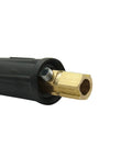 Close-up of Dinse-Style Welding Cable Quick Connectors Pair For 100 Amp To 200 Amp, Fits #6 To #4 Wires, showing brass connector detail