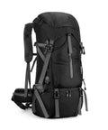 Black 70L Hiking Backpack For Camping And Outdoor Adventures Water Resistant Climbing Gear Bag With Ripstop Fabric Side View
