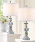 Coastal Vintage Table Lamps Set of 2 For Living Room And Bedroom, 22.75 Inch Tall, Aqua Blue Washed Finish With White Linen Shades