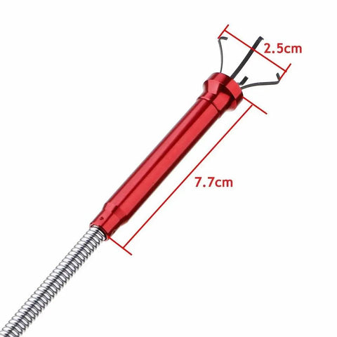 Powerful 20 Lb Telescoping Magnetic Pickup Tool With Four Claw Grabber And Bright LED Light showing red handle and claw