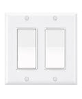 Two Single Pole Rocker Switches With 2 Gang Decora Wall Plate Set, white 4.57x4.5 in plate with two switches
