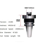 Close-up of Built Tough BT50 CNC Milling Tool Holder crafted from durable stainless steel with vibration dampening core.