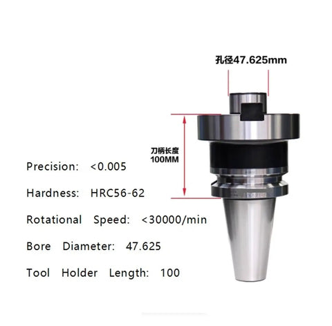 Close-up of Built Tough BT50 CNC Milling Tool Holder crafted from durable stainless steel with vibration dampening core.