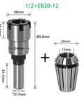 Heavy Duty 8mm To 1/2 Shank Router Bit Extension Rod For Milling Engraving Machine With Collet Set, including ER20 collet.