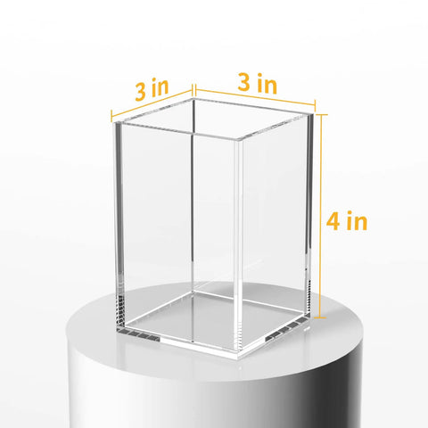 Clear Acrylic Pen Holder Set Of Two For Desk Must Have Transparent Pencil Cup Organizer with dimensions 3x3x4 inches, durable design.