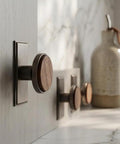 Nordic Style Cabinet Handles In Walnut Wood And Zinc Alloy For Kitchen Drawers And Wardrobes, Pearl Grey And Walnut Finish, Set Of 2