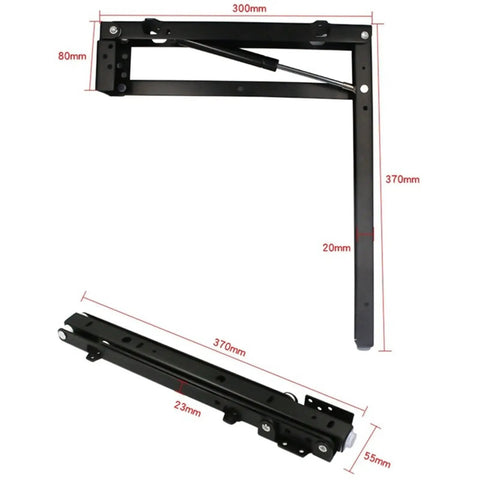 Folding Seat Stool Bracket Hinge With Silent Hydraulic Buffer for heavy duty wardrobe closets, dimensions labeled