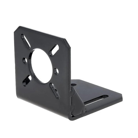 Side view of JOYNANO L-shaped motor mounting bracket in black alloy steel for DC/stepper motors