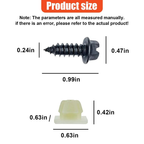 Heavy Duty Car License Plate Screw Kit With Nylon Insert Stainless Steel Self Tapping Bolts Rust Proof Hardware size measurement diagram