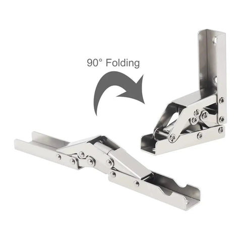 Beefy Heavy Duty Ball Bearing Door Hinges Two Pack With Folding Flat Brackets For Hidden Desk Frames And Cabinets, stainless steel 90° hinge