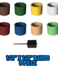 Half Inch By Half Inch Cylinder Sanding Bands Set For Rotary Tools Thermoplastic Construction Includes Assorted Eight Grit Textures And 1835 Mandrel Ideal For Precision Polishing And Finishing On Cylindrical Surfaces 9 Piece shown in multicolor