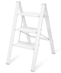 Three Step Aluminum Folding Ladder With Wide Anti Slip Pedals, 330 Lb Capacity, Ultra Lightweight Portable Stepladder, white