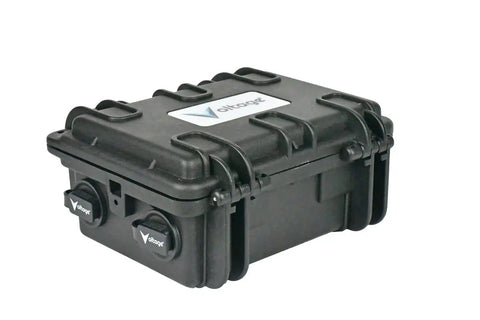 No Nonsense Waterproof Battery Box With Dual SAE Connectors For 12 Volt Gel Or Lithium Packs, black rugged marine enclosure.