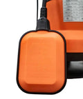 Kick Back While This Heavy Duty Submersible Sump Pump Handles Basement Water With An Automatic Float Switch And Dependable 0.5 Hp Motor For Steady Flow Rates, detailed view of orange float switch.