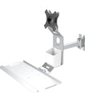 Heavy Duty Wall Mount Monitor Arm With Integrated Foldable Keyboard Tray Smooth Height Adjustment Steel Build side view showing mounting bracket and tray