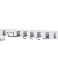 Heavy Duty Wall Track Storage System With Two PVC Panels And Seven Hooks for Garage, Shed and Pantry, wall-mounted view.