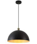 Dope Retro Industrial Dome Pendant Light in Matte Black with Gold Interior, 15.74 Inch Wide Ceiling Pendant with Brass Lampholders