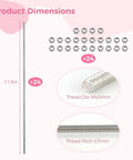 Product dimensions of All In One 304 Stainless Steel Threaded Rods And Studs Kit with 11.8 inch rods, 24 nuts shown