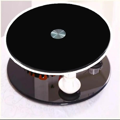 Heavy Duty 40 Inch Black Tempered Glass Lazy Susan Turntable, sleek design for smooth rotation and serving.