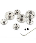 Sturdy Steel Rigid Flange Coupling Motor Guide Shaft Support Connector Kit With Hand Nut For Precise Setup In 3Mm Through 12Mm Sizes Ready To Go, showing assorted flange sizes.