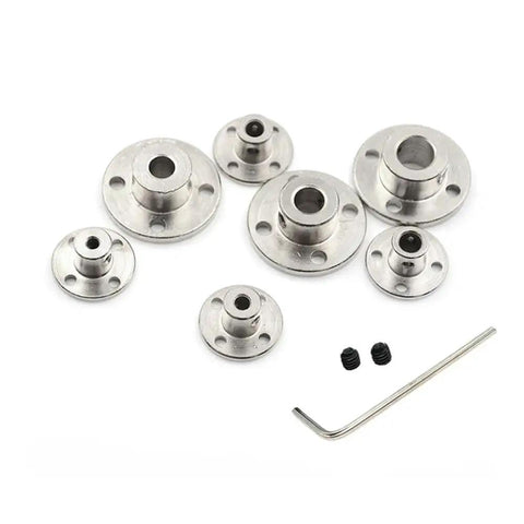 Sturdy Steel Rigid Flange Coupling Motor Guide Shaft Support Connector Kit With Hand Nut For Precise Setup In 3Mm Through 12Mm Sizes Ready To Go, showing assorted flange sizes.