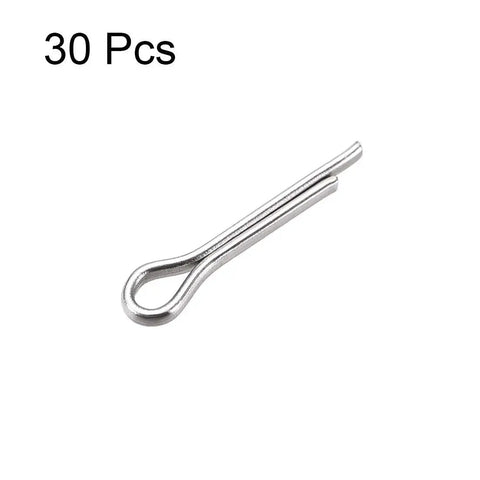 Close-up of a single stainless steel cotter pin from the 60 Pack Split Cotter Pins 1.5mm By 8mm Stainless Steel 304 set.