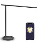 Sleek Metal Smart LED Desk Lamp With WiFi And Voice Control HomeKit Alexa And Google Home Compatibility eye caring light next to phone app