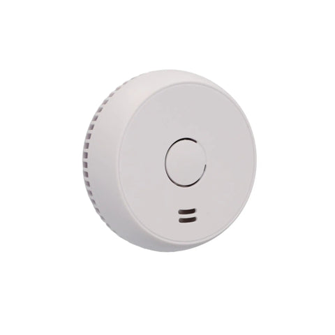 Smoke Detector With Magnetic Holder No Sweating Over Tools Super Strong 3M Adhesive Pads For Snappy Wall Mount Led Status 85 Decibels Toolless Quick Hook Up view from front showing button and vents