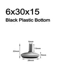 Heavy-Duty Adjustable Leveling Feet For Tables And Chairs, aluminum alloy, six millimeter thread, black plastic base, dimensions shown