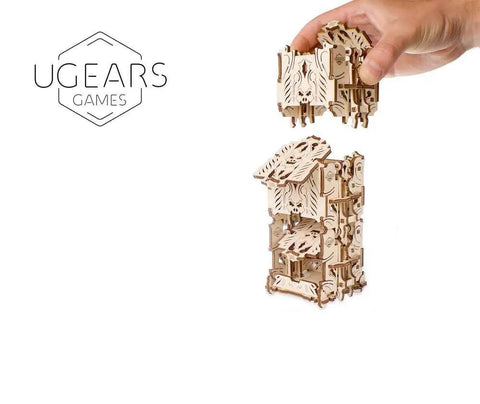Modular Dice Tower Wood Laser Cut Do It Yourself Self Assembling Kit For Board Games Great For Game Night Easy Roller And Durable Game Accessory That Elevates Any Tabletop Session, wooden assembled and held by hand