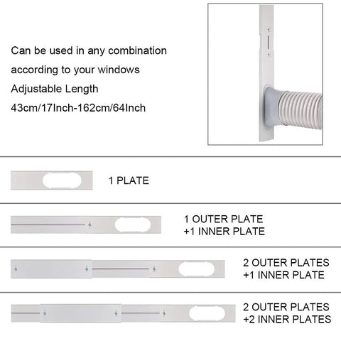 Portable Air Conditioner Window Vent Kit with adjustable plates and 5.9 inch exhaust hose visible