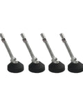 Top Shelf Adjustable Furniture Levelers With Swivel Glide Caps To Knock Out Wobble And Keep Tables Chairs Cabinets And Dining Sets Rock Solid On Uneven Floors M8 M10 Thread, showing four metal levelers with rubber caps.