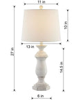 27 Inch Farmhouse Table Lamps Set Of 2 For Living Room Rustic End Table Lamps With White Fabric Shade Antique White Finish 3 Way Dimmable Bedside Nightstand Lighting For A Cozy Vibe, showing dimensions