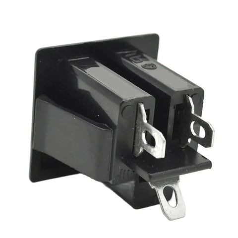 Close-up of Straight Up Dang Tough Industrial US 5 15R AC Power Outlet and electrical receptacle, black three-prong design.