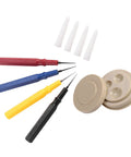 Pro Grade Lubrication Kit With Three Oil Pins And Comfort Holder, showing oil pins and cup, ideal for precise watch maintenance.