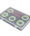 5 Piece Bezel Opener Tool Kit For Watches with Precision Gear Ring Opener in plastic case with green gear rings and red tools