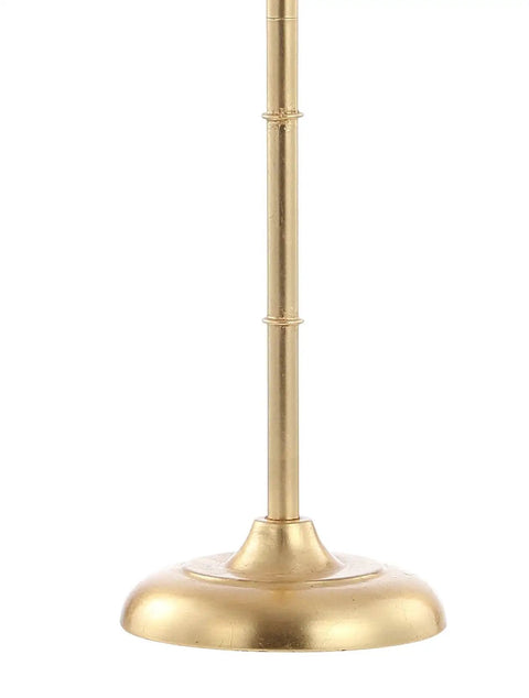 Base of the Gold 31 Inch Two Light Contemporary Farmhouse Iron Table Lamp With Adjustable Arm And White Linen Shades
