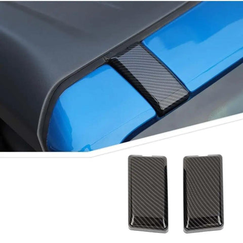 Slick Carbon Fiber Screw Protector Covers For Ford Bronco And Raptor Exterior Roof Trim Caps on blue vehicle trim.